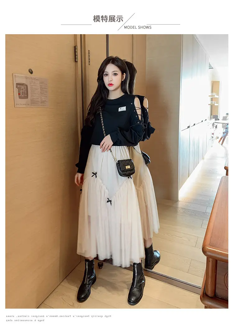 Early Spring Mesh Skirt High Waist Bow Stitching - Image 7