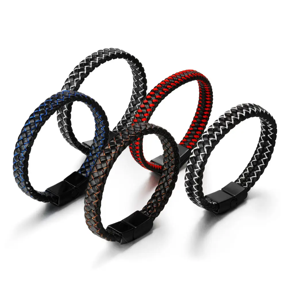 Men's Magnetic Braided Titanium Bracelet Blue Black - Image 5