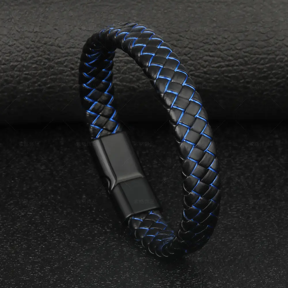 Men's Magnetic Braided Titanium Bracelet Blue Black - Image 6