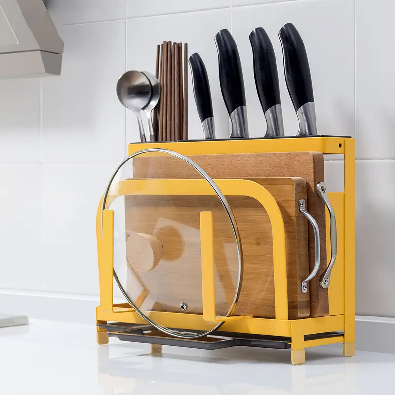 Wall-Mounted Stainless Steel Knife Holder with Glass Pot Lid