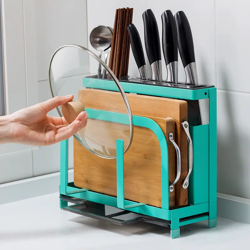 Wall-Mounted Stainless Steel Knife Holder with Glass Pot Lid