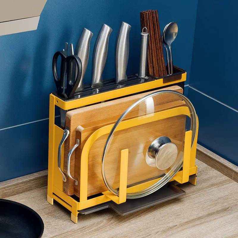 Wall-Mounted Stainless Steel Knife Holder with Glass Pot Lid