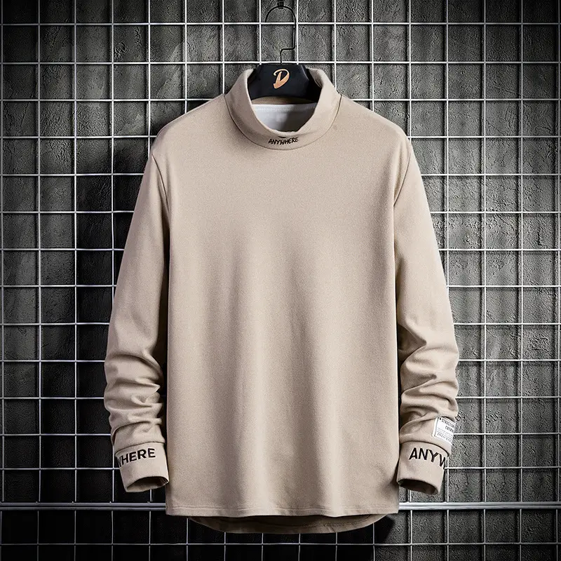 White Long Sleeve T-Shirt with Fleece Half Collar - Image 5