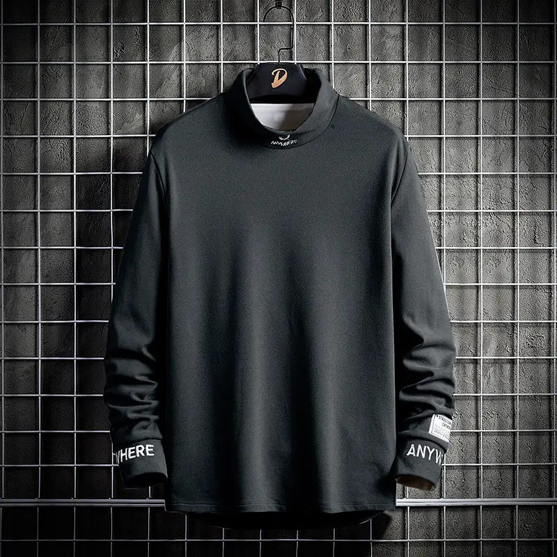 White Long Sleeve T-Shirt with Fleece Half Collar - Image 6