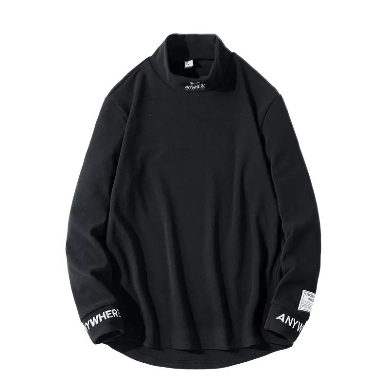 White Long Sleeve T-Shirt with Fleece Half Collar - Image 9
