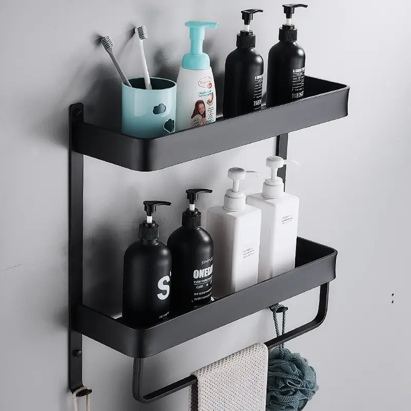 Black Space Aluminum Toilet Storage Rack Wall Hanging - Image 4