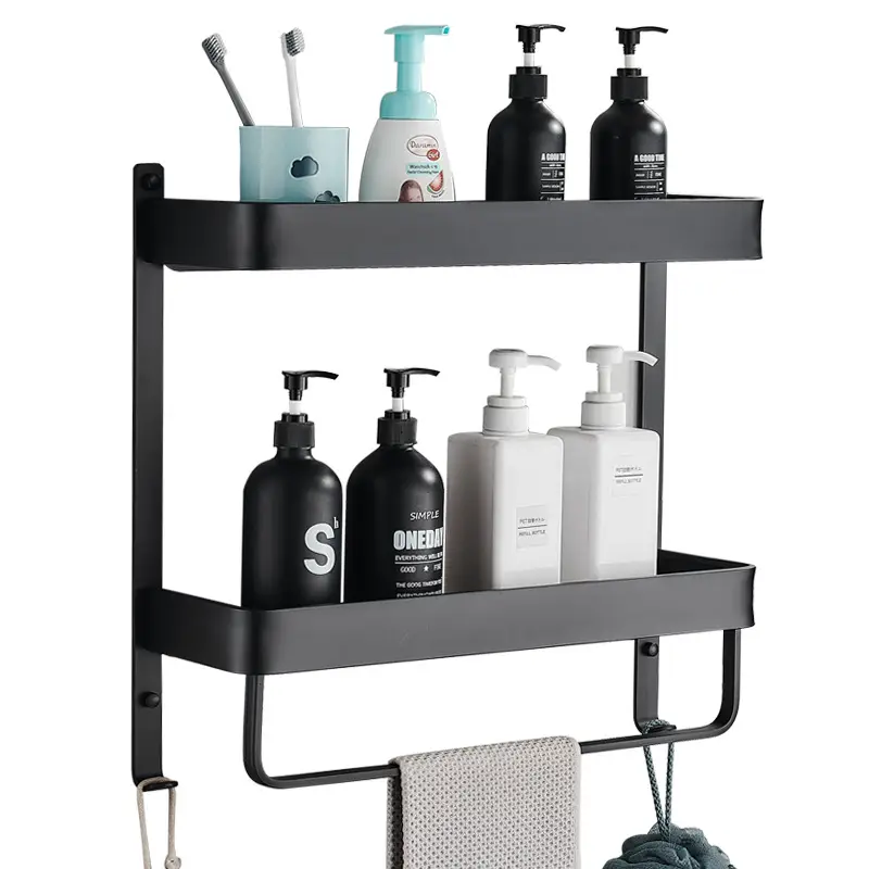 Black Space Aluminum Toilet Storage Rack Wall Hanging - Image 7