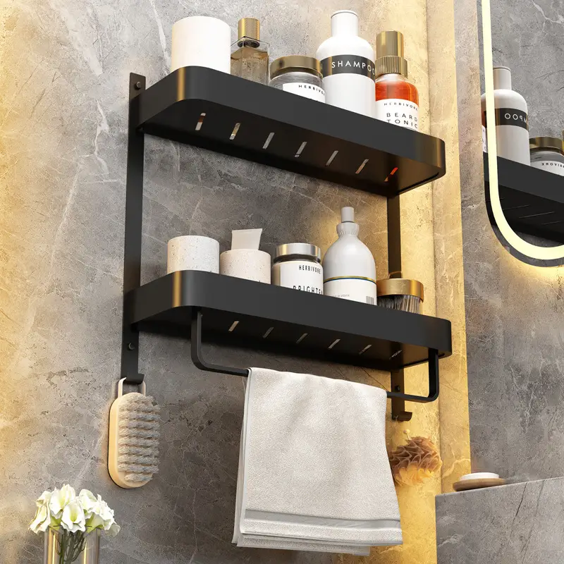Black Space Aluminum Toilet Storage Rack Wall Hanging — feature 3