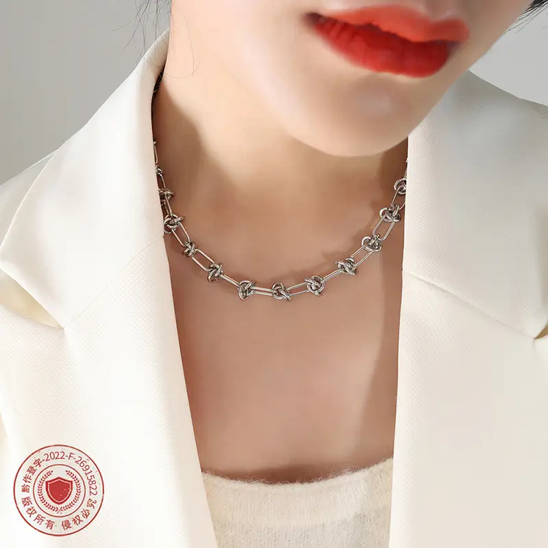 Titanium Steel Hip Hop Knot Chain Necklace Bracelet Set - Image 5