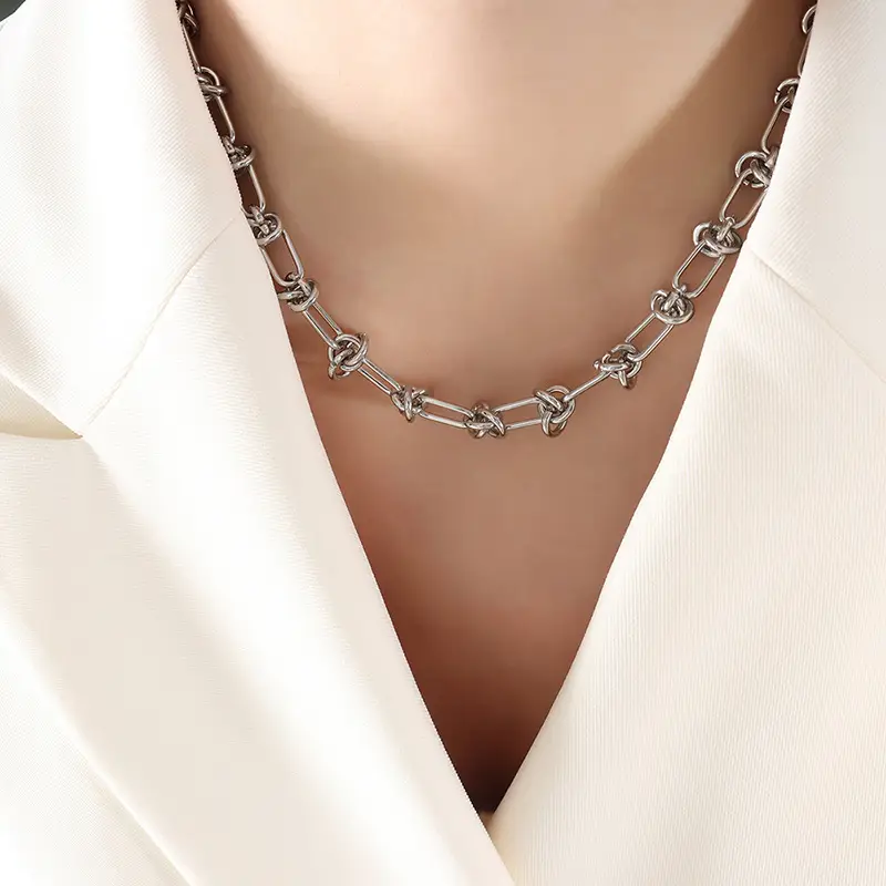 Titanium Steel Hip Hop Knot Chain Necklace Bracelet Set - Image 6