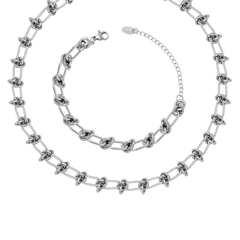 Titanium Steel Hip Hop Knot Chain Necklace Bracelet Set - Image 7