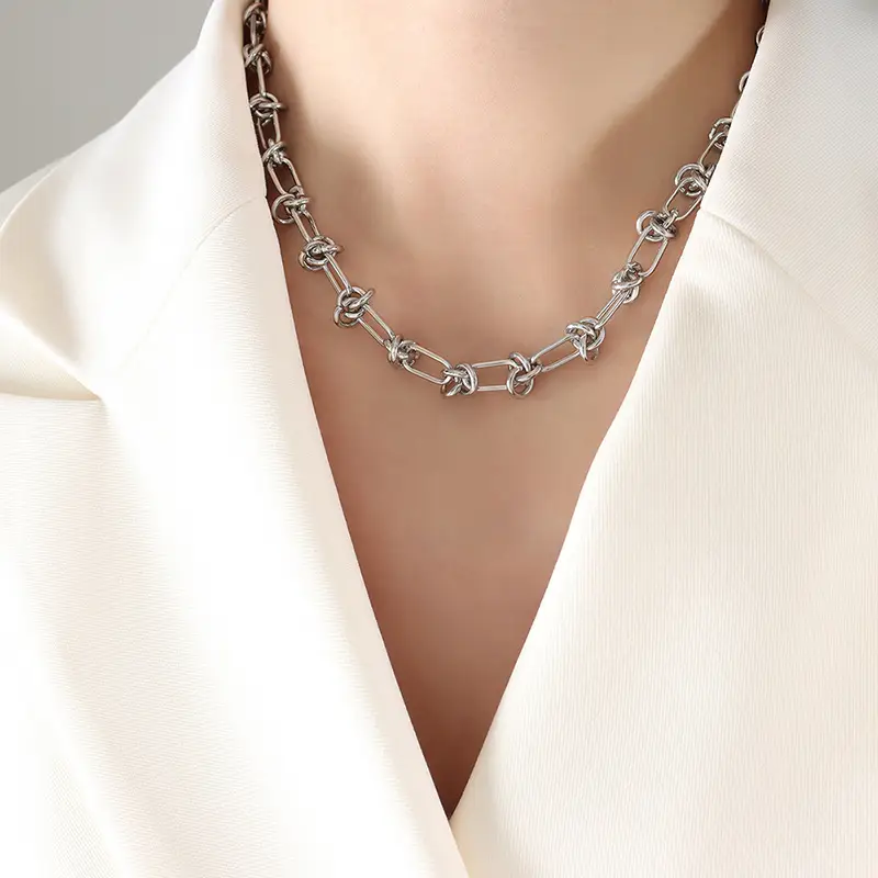 Titanium Steel Hip Hop Knot Chain Necklace Bracelet Set - Image 2