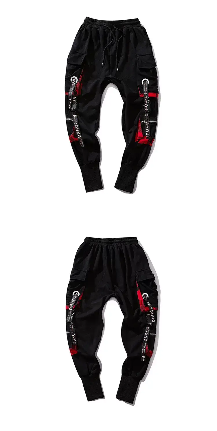 Men Black Red Graphic Ankle Pants Set — feature 4