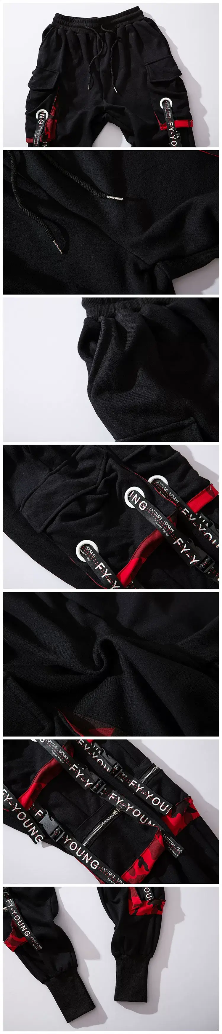 Men Black Red Graphic Ankle Pants Set — feature 5