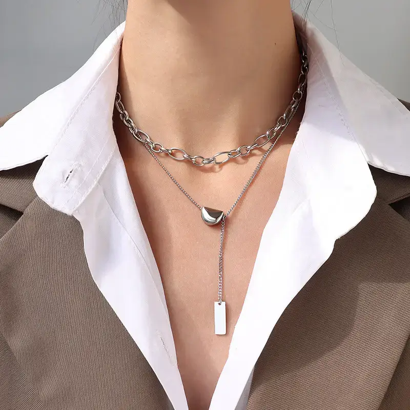 Double Layered Gold Bean Chain Necklace for Women - Image 4