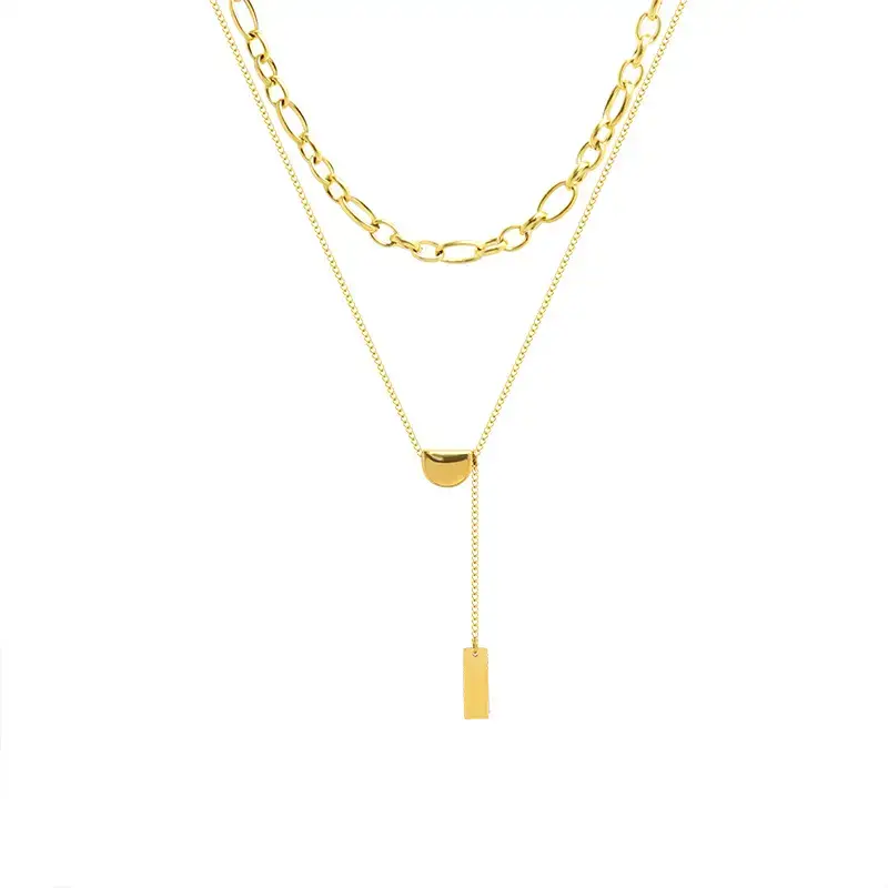 Double Layered Gold Bean Chain Necklace for Women - Image 7