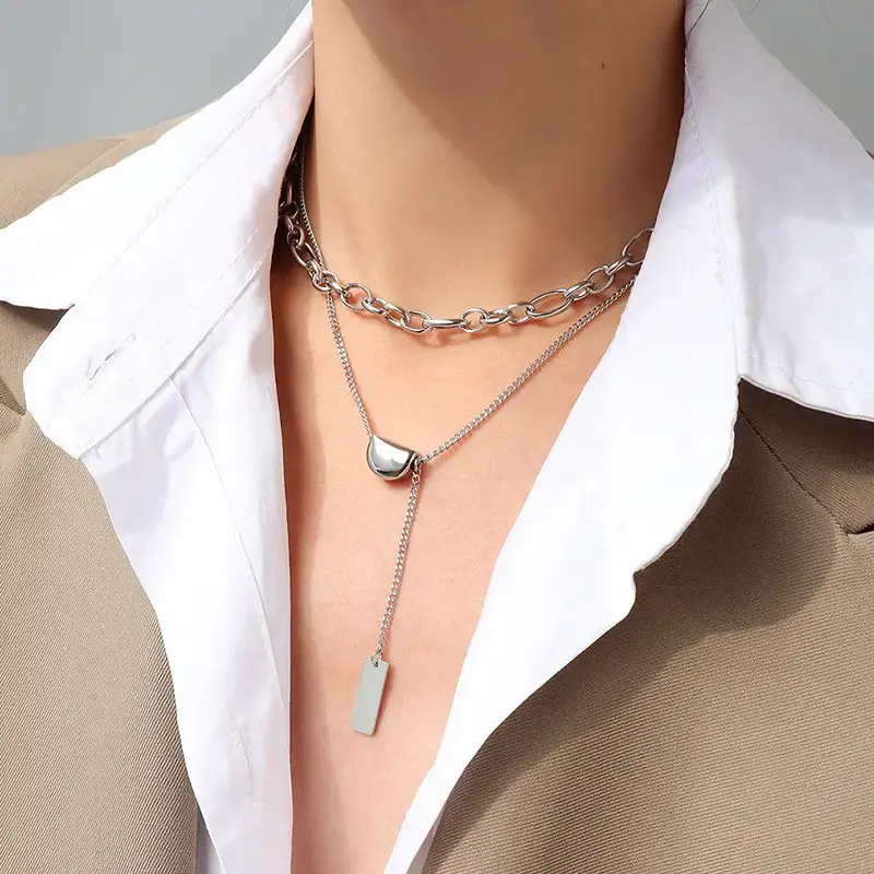 Double Layered Gold Bean Chain Necklace for Women - Image 2