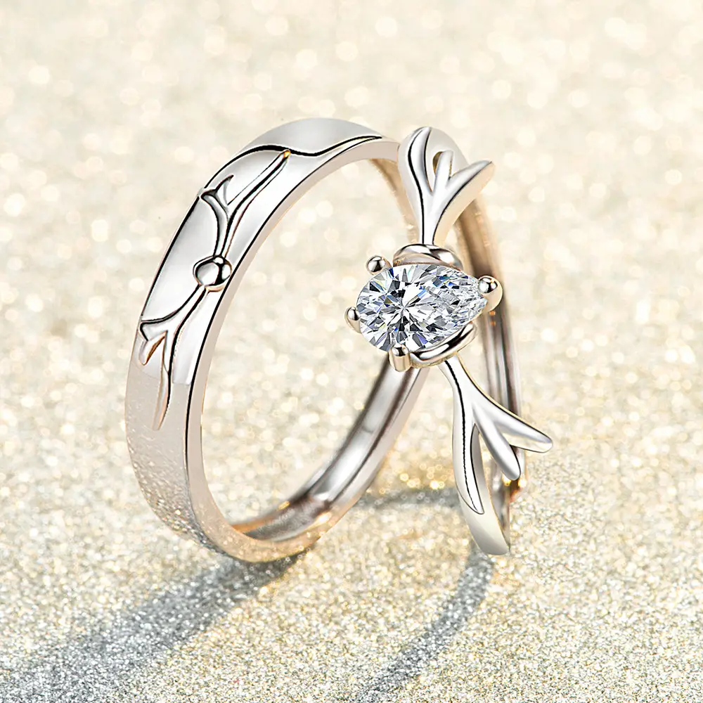 Yi Lu Antler Couple Ring Silver 4 Diamond Centered - Image 2