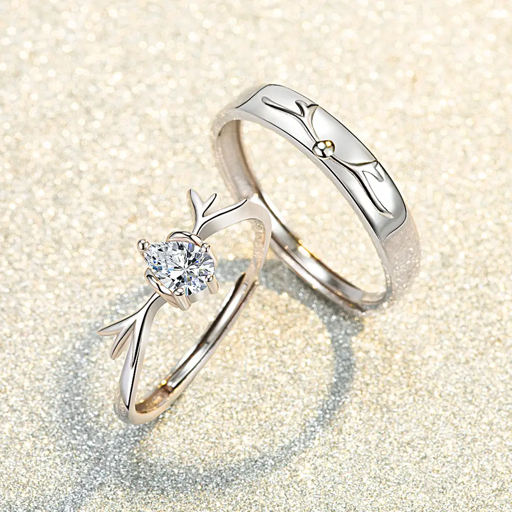 Yi Lu Antler Couple Ring Silver 4 Diamond Centered - Image 3