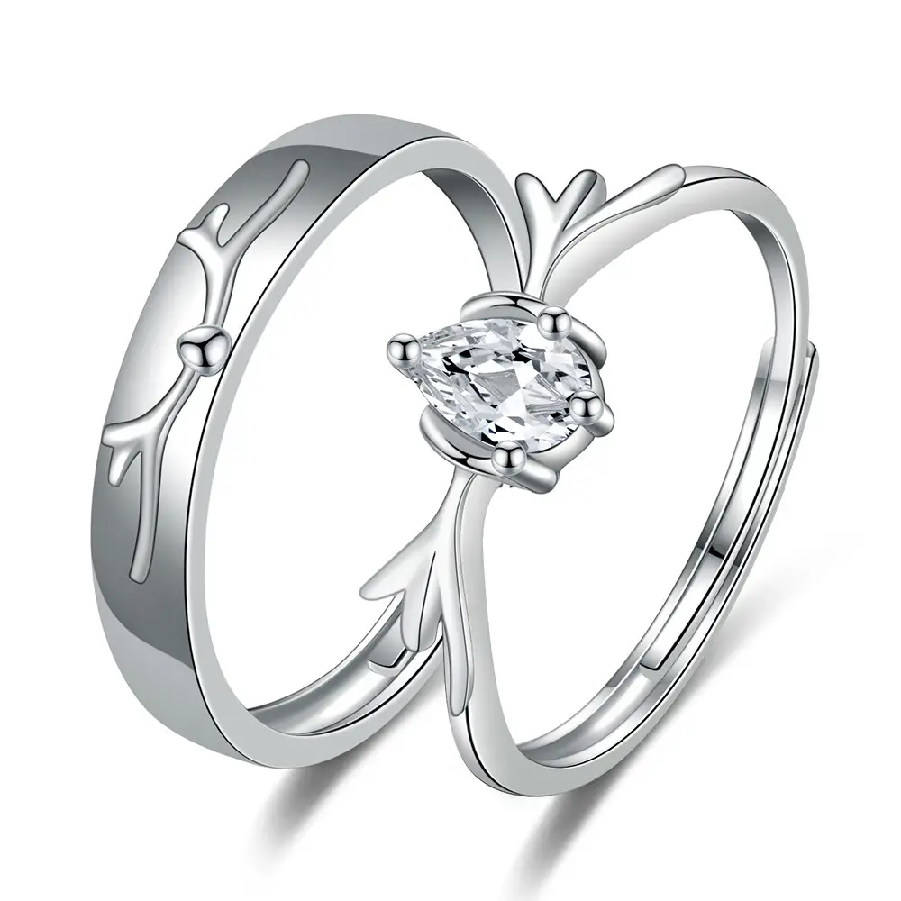 Yi Lu Antler Couple Ring Silver 4 Diamond Centered - Image 5