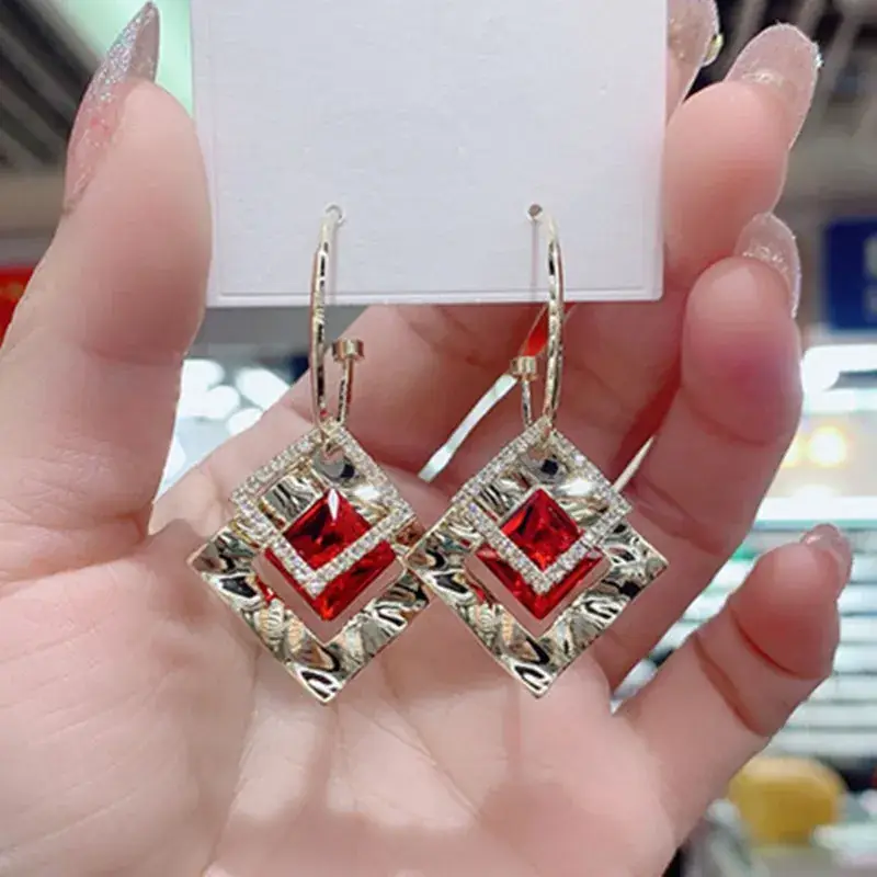 Geometric Rhombus Crystal Earrings 925 Silver - Image 2