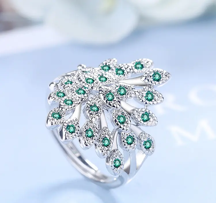 European Peacock Ring with Fresh Zircon Open Screen — feature 1