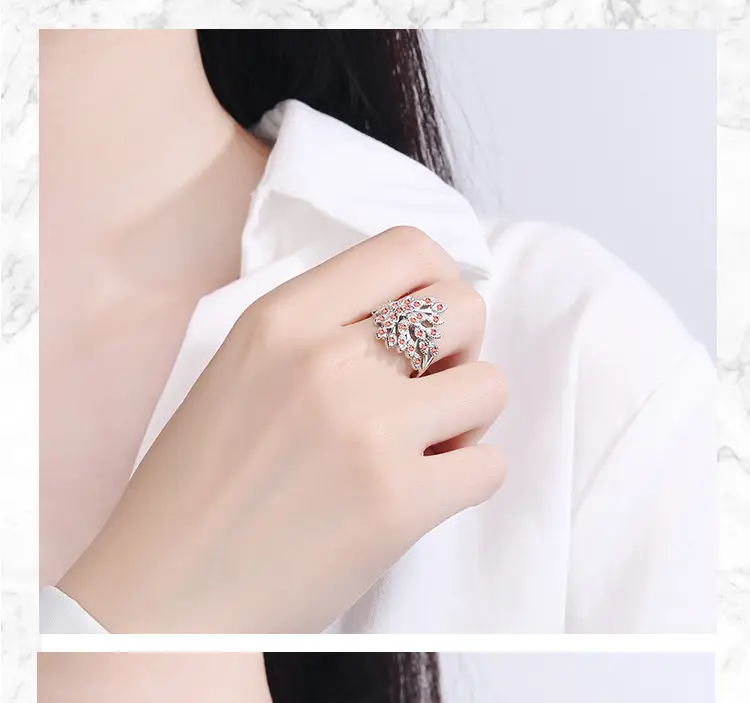 European Peacock Ring with Fresh Zircon Open Screen — feature 9