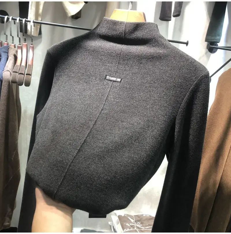 Women Velvet Half-High Collar Top 2025 Winter — feature 11
