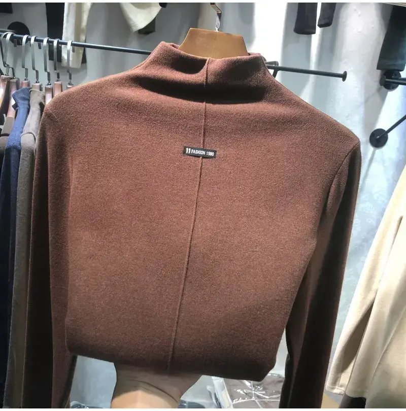 Women Velvet Half-High Collar Top 2025 Winter — feature 12