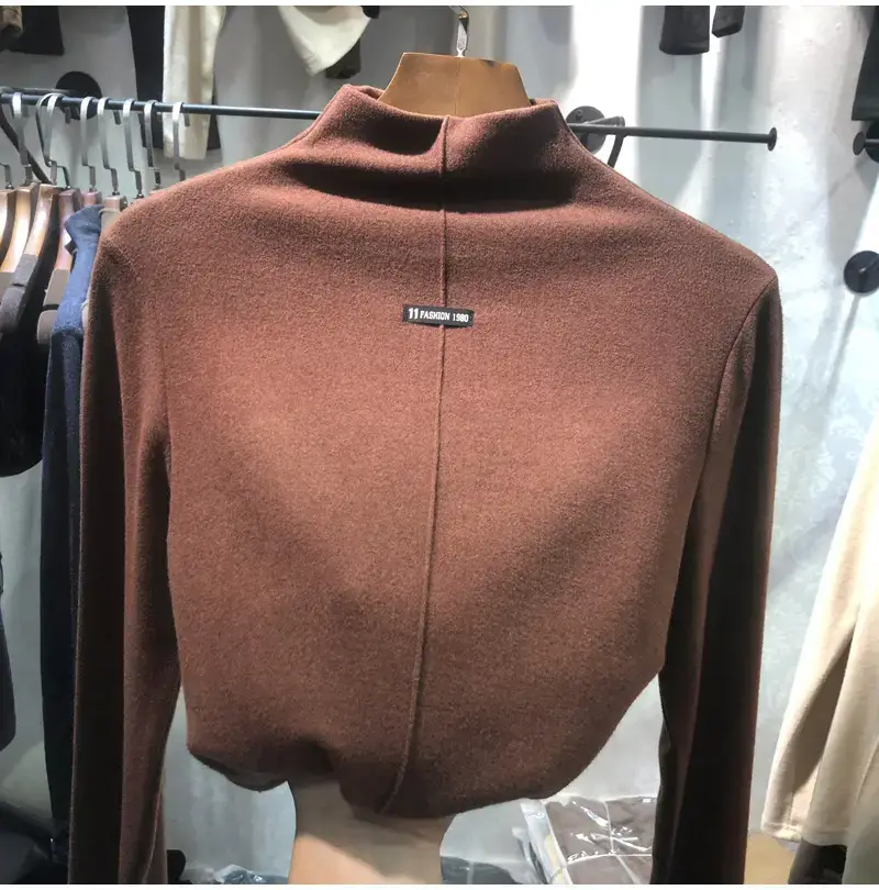Women Velvet Half-High Collar Top 2025 Winter — feature 13
