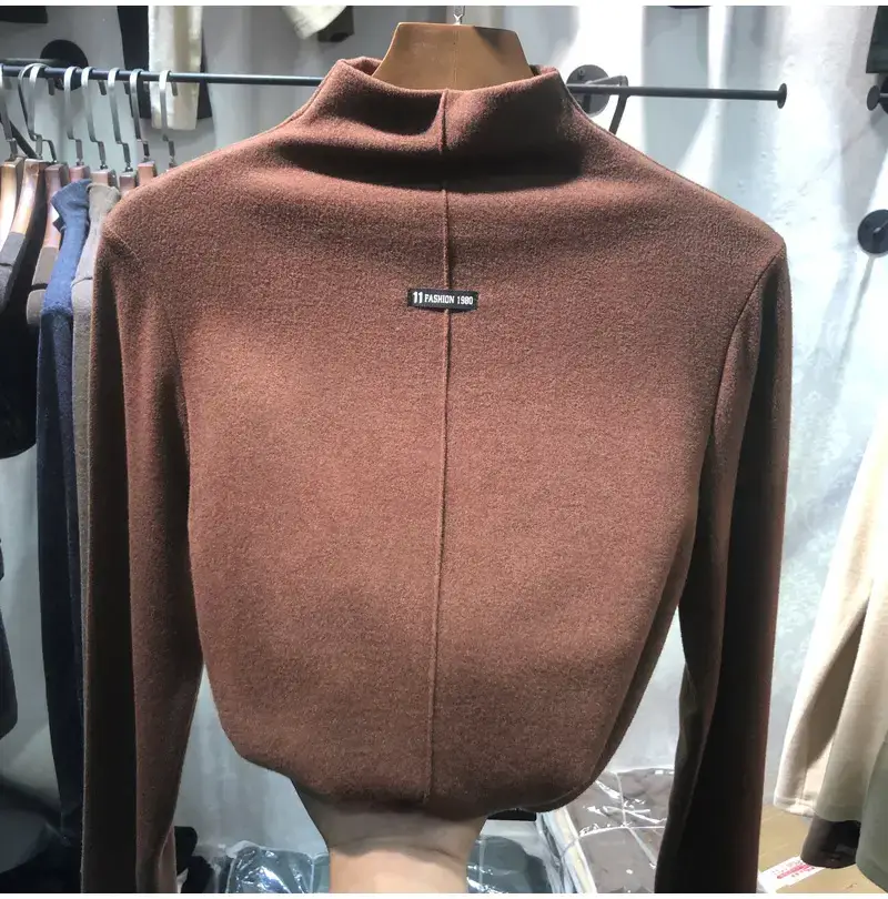 Women Velvet Half-High Collar Top 2025 Winter — feature 14