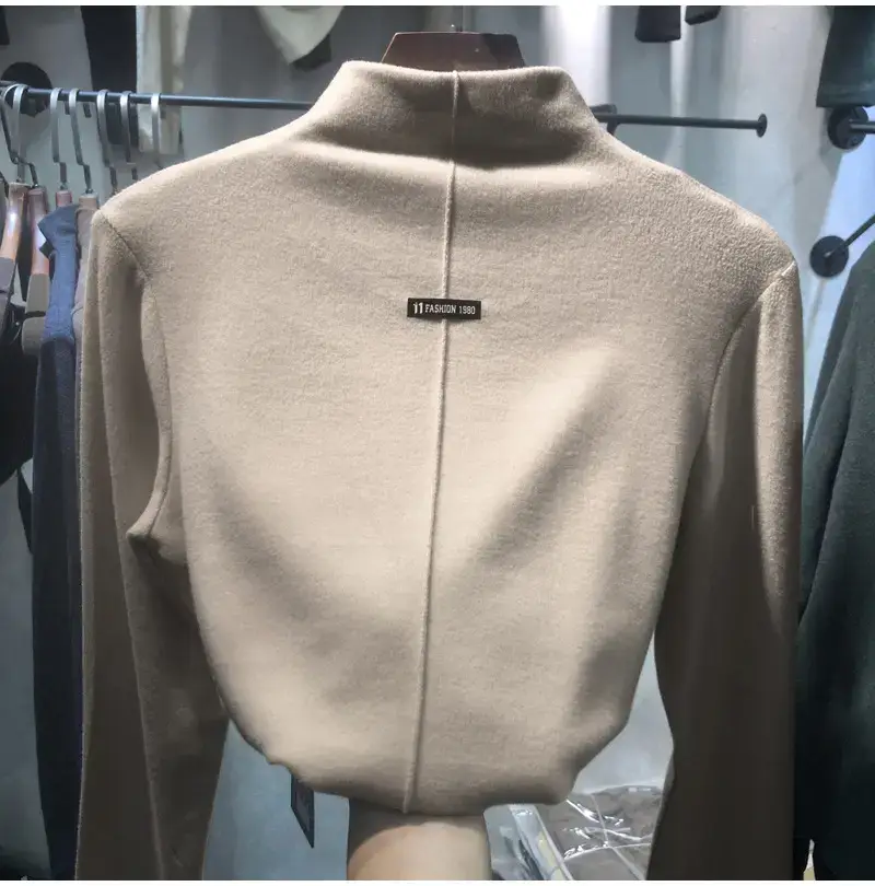 Women Velvet Half-High Collar Top 2025 Winter — feature 3