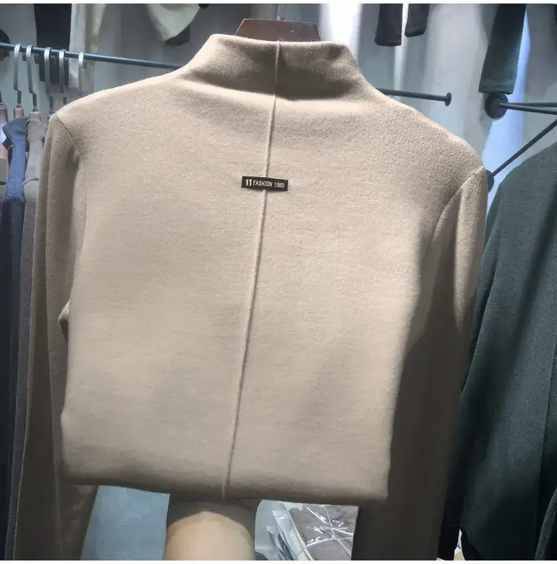 Women Velvet Half-High Collar Top 2025 Winter — feature 4