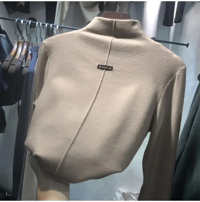 Women Velvet Half-High Collar Top 2025 Winter — feature 5