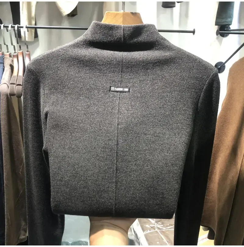 Women Velvet Half-High Collar Top 2025 Winter — feature 9