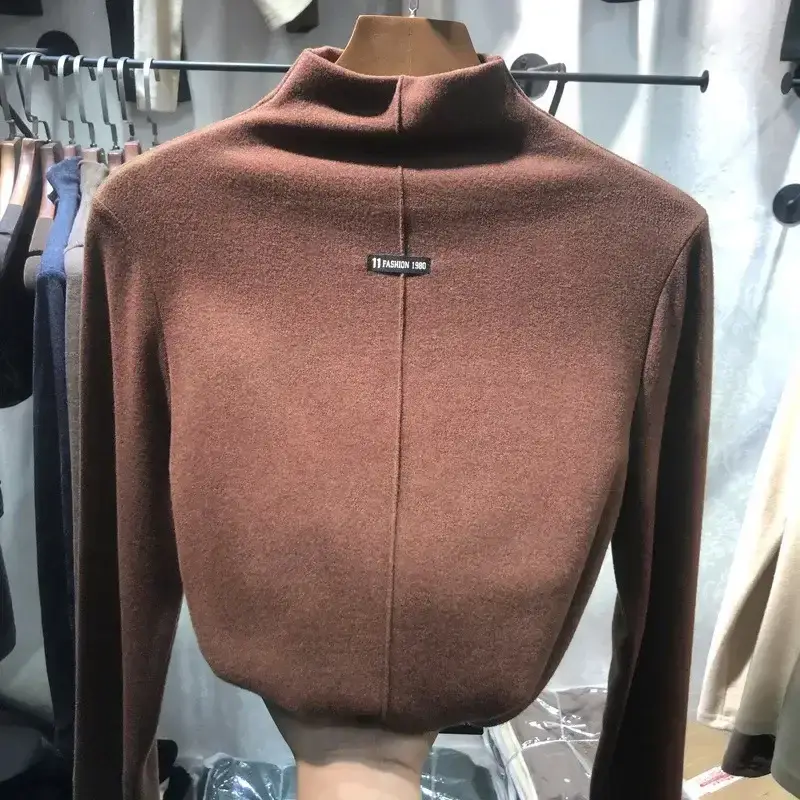 Women Velvet Half-High Collar Top 2025 Winter - Image 11