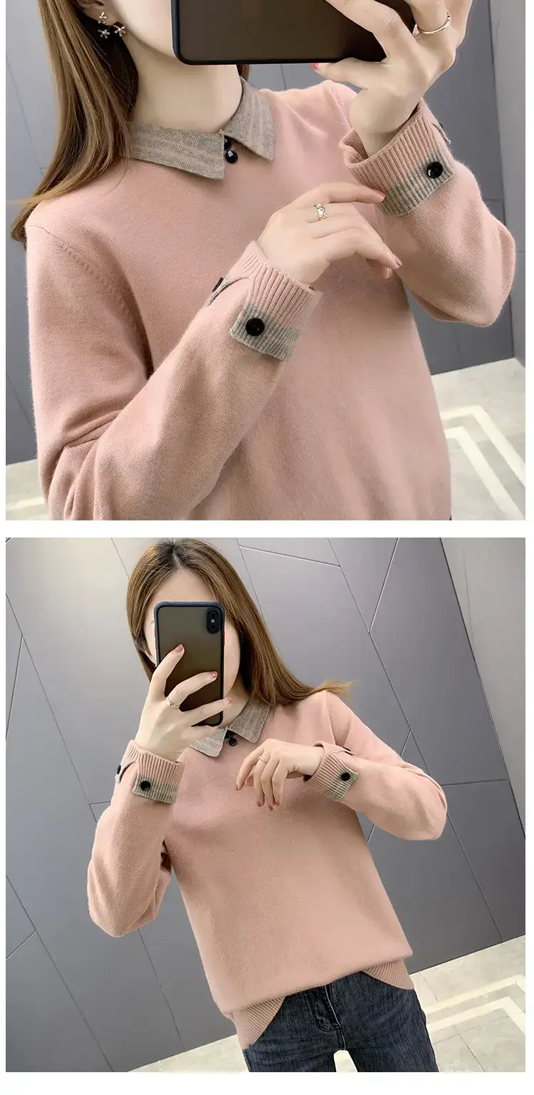 Women Grey Knit Collar Sweater 2026 Winter — feature 10