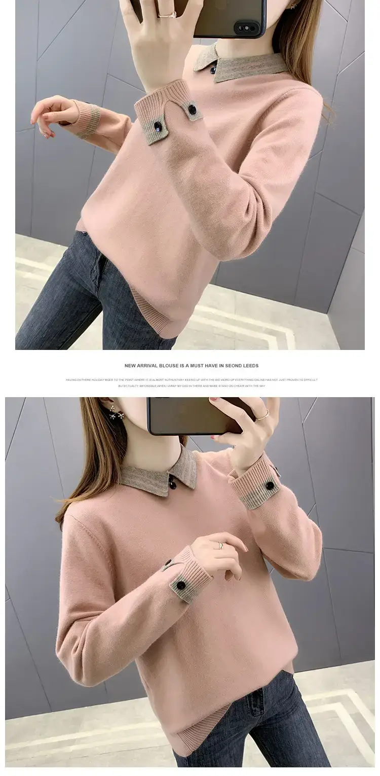 Women Grey Knit Collar Sweater 2026 Winter — feature 11