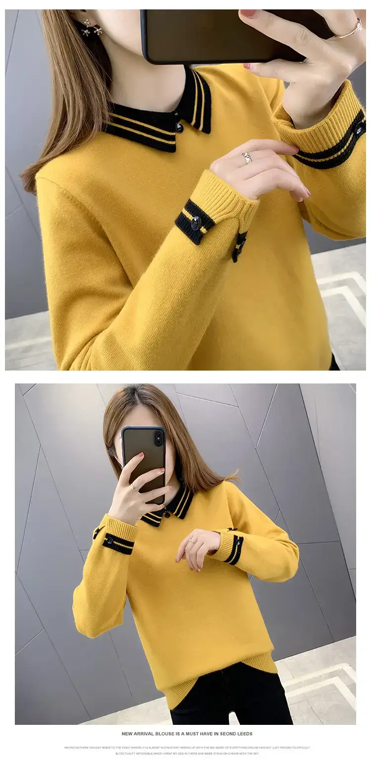 Women Grey Knit Collar Sweater 2026 Winter — feature 12