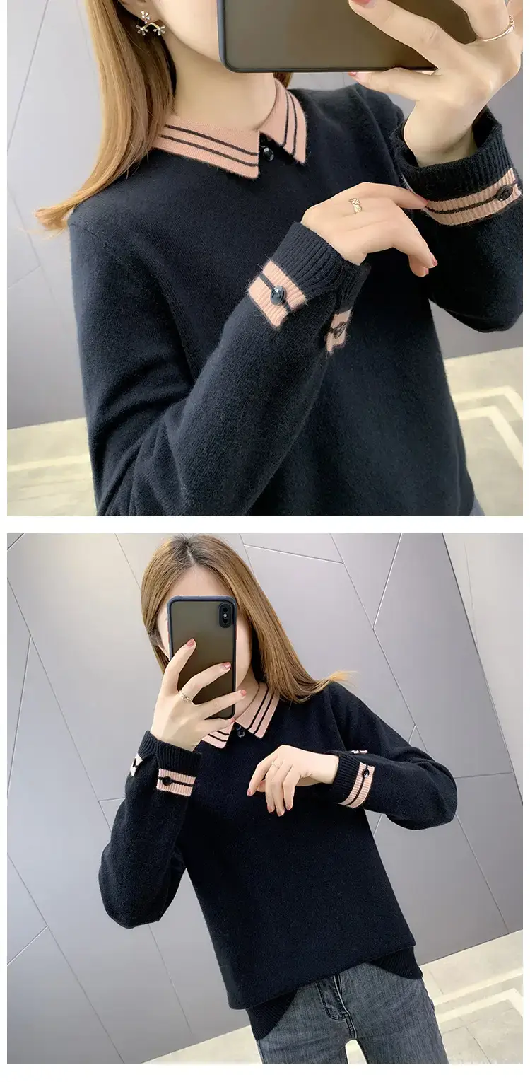 Women Grey Knit Collar Sweater 2026 Winter — feature 14