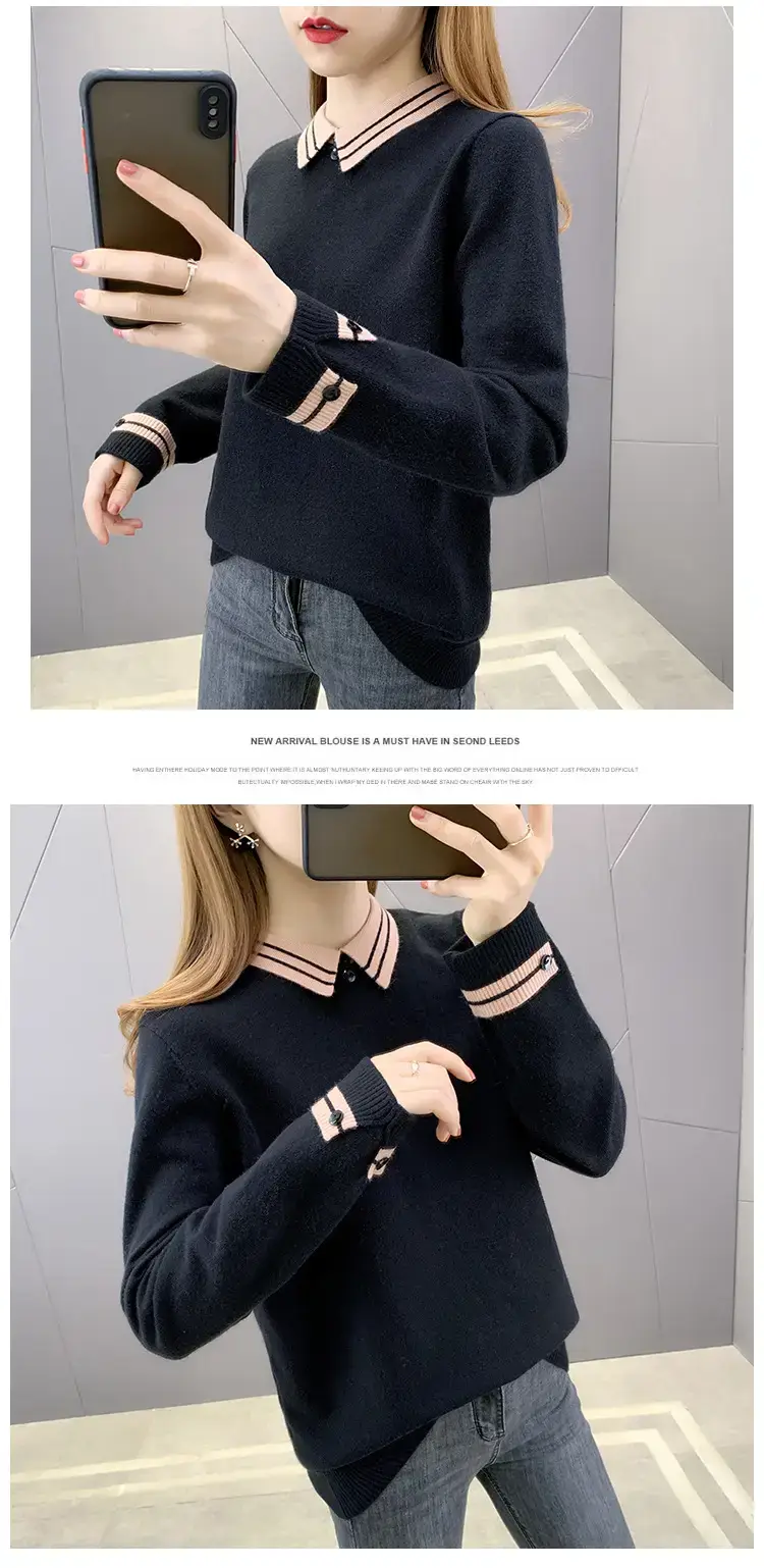 Women Grey Knit Collar Sweater 2026 Winter — feature 15