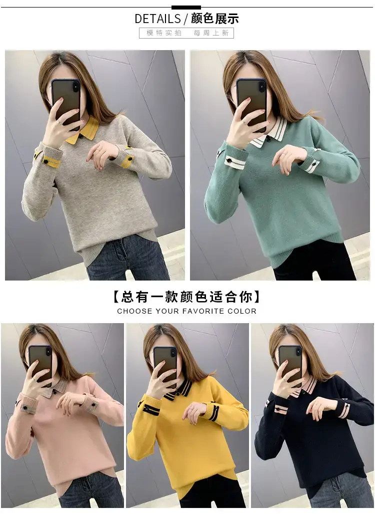 Women Grey Knit Collar Sweater 2026 Winter — feature 4