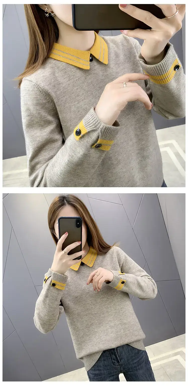 Women Grey Knit Collar Sweater 2026 Winter — feature 6