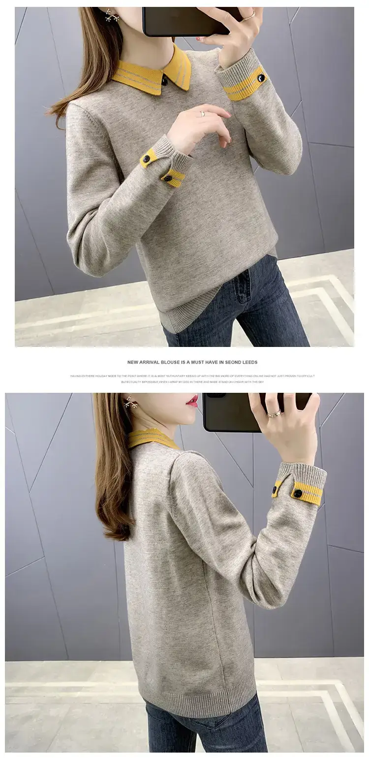 Women Grey Knit Collar Sweater 2026 Winter — feature 7