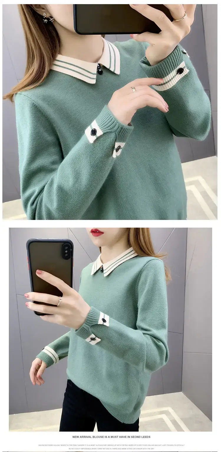 Women Grey Knit Collar Sweater 2026 Winter — feature 8