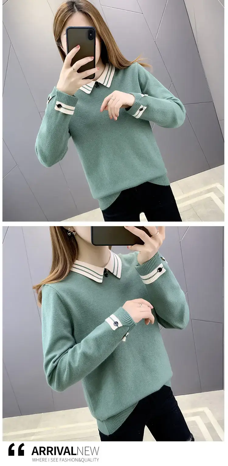 Women Grey Knit Collar Sweater 2026 Winter — feature 9