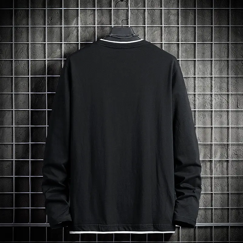 Men Pure Cotton Long Sleeve White T-Shirt Korean Style