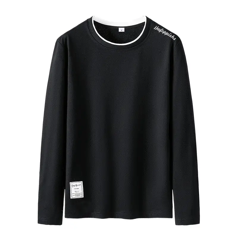 Men Pure Cotton Long Sleeve White T-Shirt Korean Style