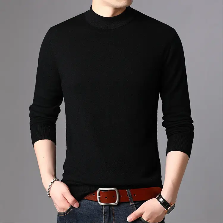 Men's Gray Knit Half Turtleneck Pullover Sweater - Image 12