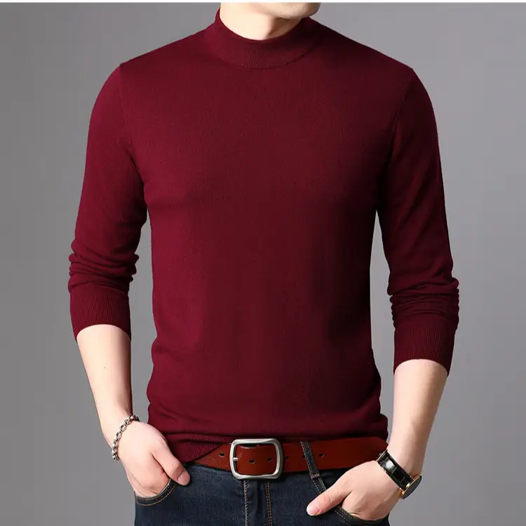 Men's Gray Knit Half Turtleneck Pullover Sweater - Image 13